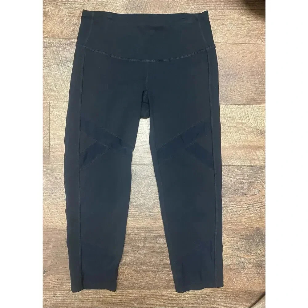 Athleta Black Active Leggings W/ Mesh Sheer Detailing  Size Small